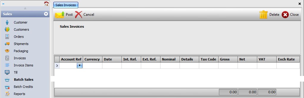 Batch Entry: Sales