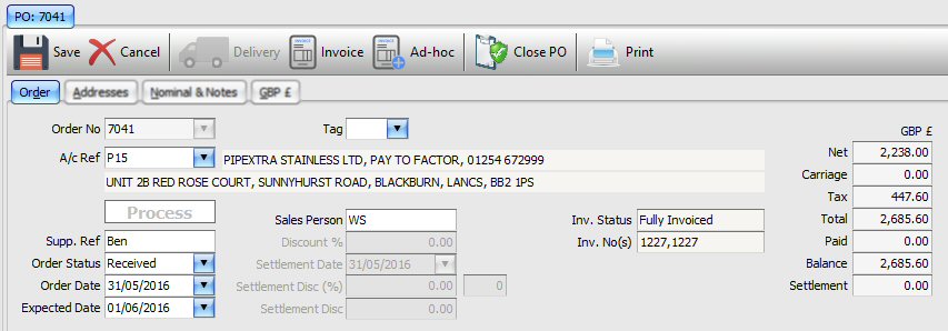 Purchase Order Header
