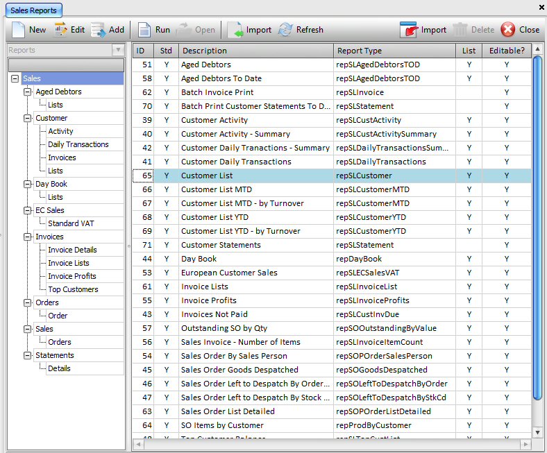 Reports: Sales Ledger