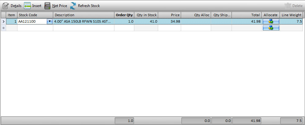 Sales Order: Items Grid
